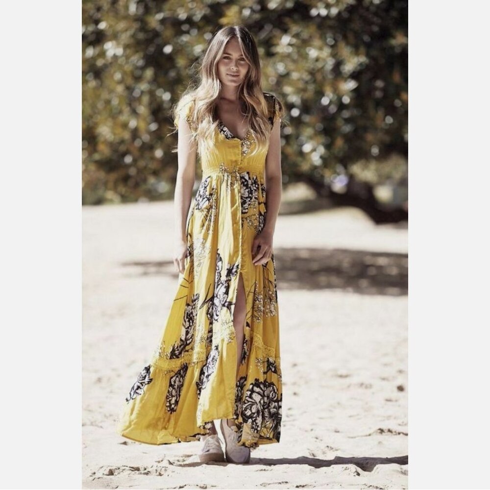 Jaase Carmen Golden Lillies Floral Maxi Dress